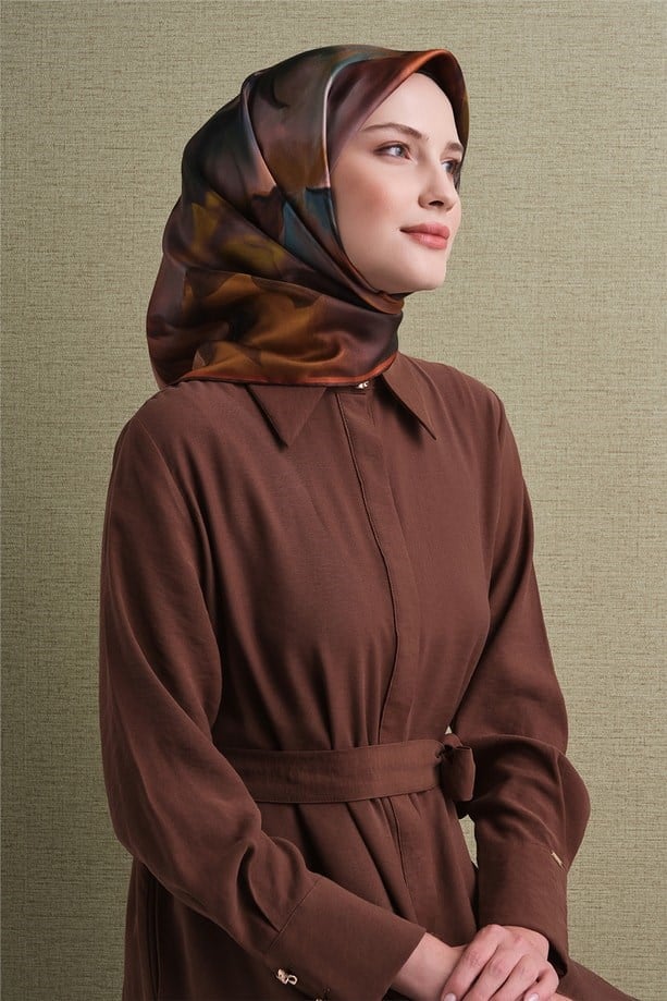 Armine Tivil Saf İpek Eşarp 9603 31 Yeşil Çiçek Desen 