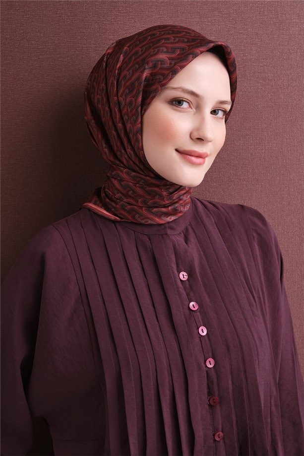 Armine Tivil Saf İpek Eşarp 9604 03 Bordo Çizgi Desen 