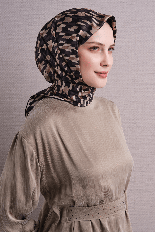 Armine Tivil Saf İpek Eşarp 9623 83 Siyah Kazayağı Desen 