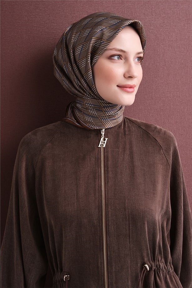 Armine Tivil Saf İpek Eşarp 9626 04 Taba Kazayağı Desen 