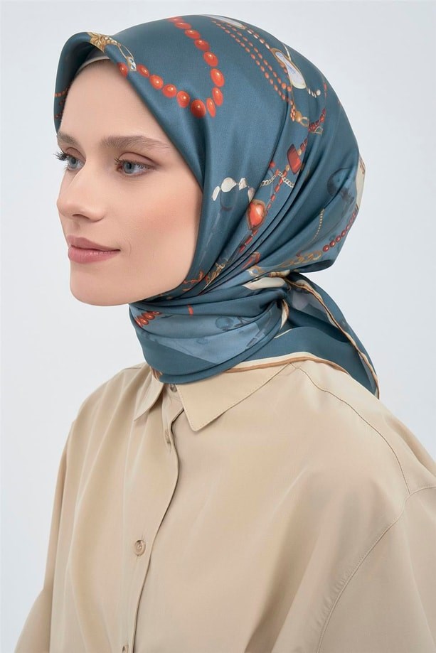 Armine Tivil Saf İpek Eşarp IST 9527 - 83 Koyu Yeşil Soyut Desen
