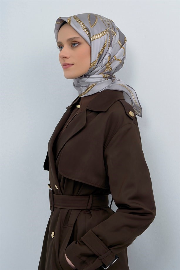 Armine Tivil Saf İpek Eşarp IST 9531 - 87 Gri-Krem Batik Desen