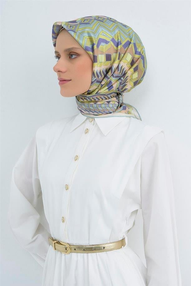 Armine Tivil Saf İpek Eşarp IST 9542 - 07   Pudra Pembe Geometrik Desen