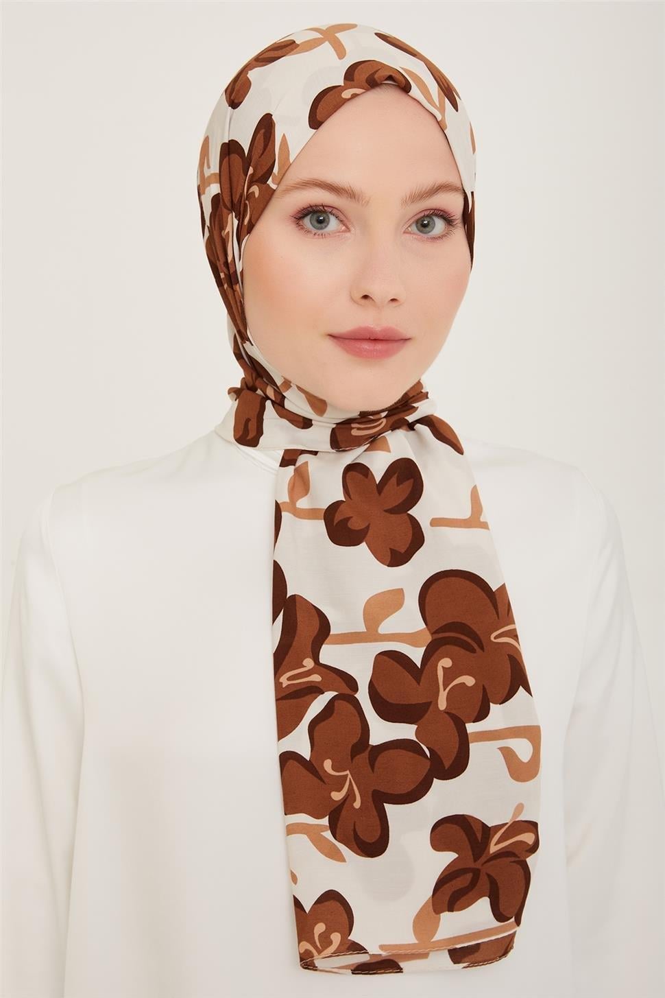 Armine Trend Defne Şal 06348-03 Kahverengi Beyaz