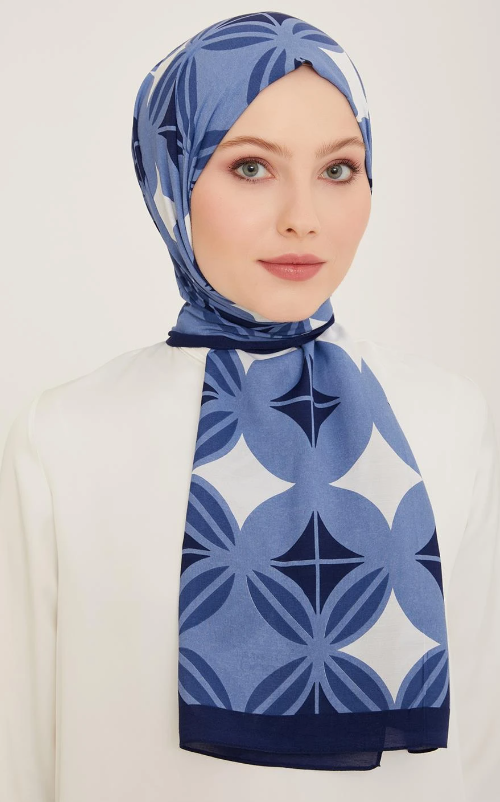 Armine Trend Defne Şal 6347-2-25 Mavi Beyaz