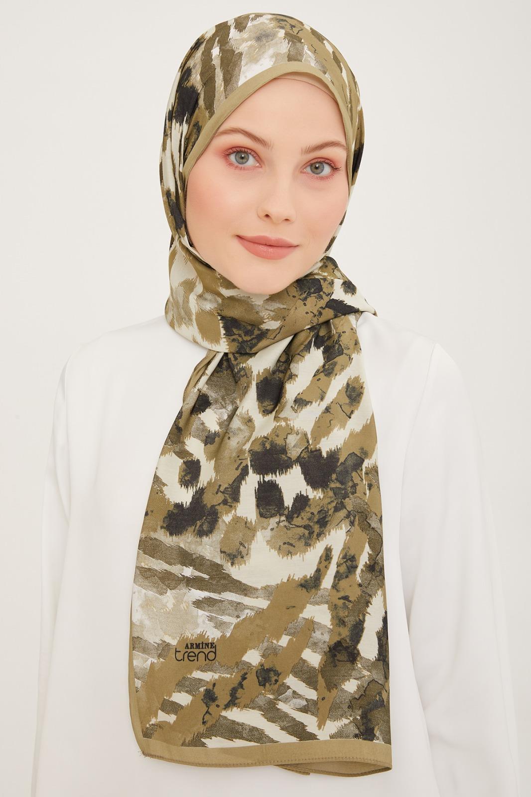 Armine Trend Haki-Krem Fırça Desen Modal Şal 6318-14