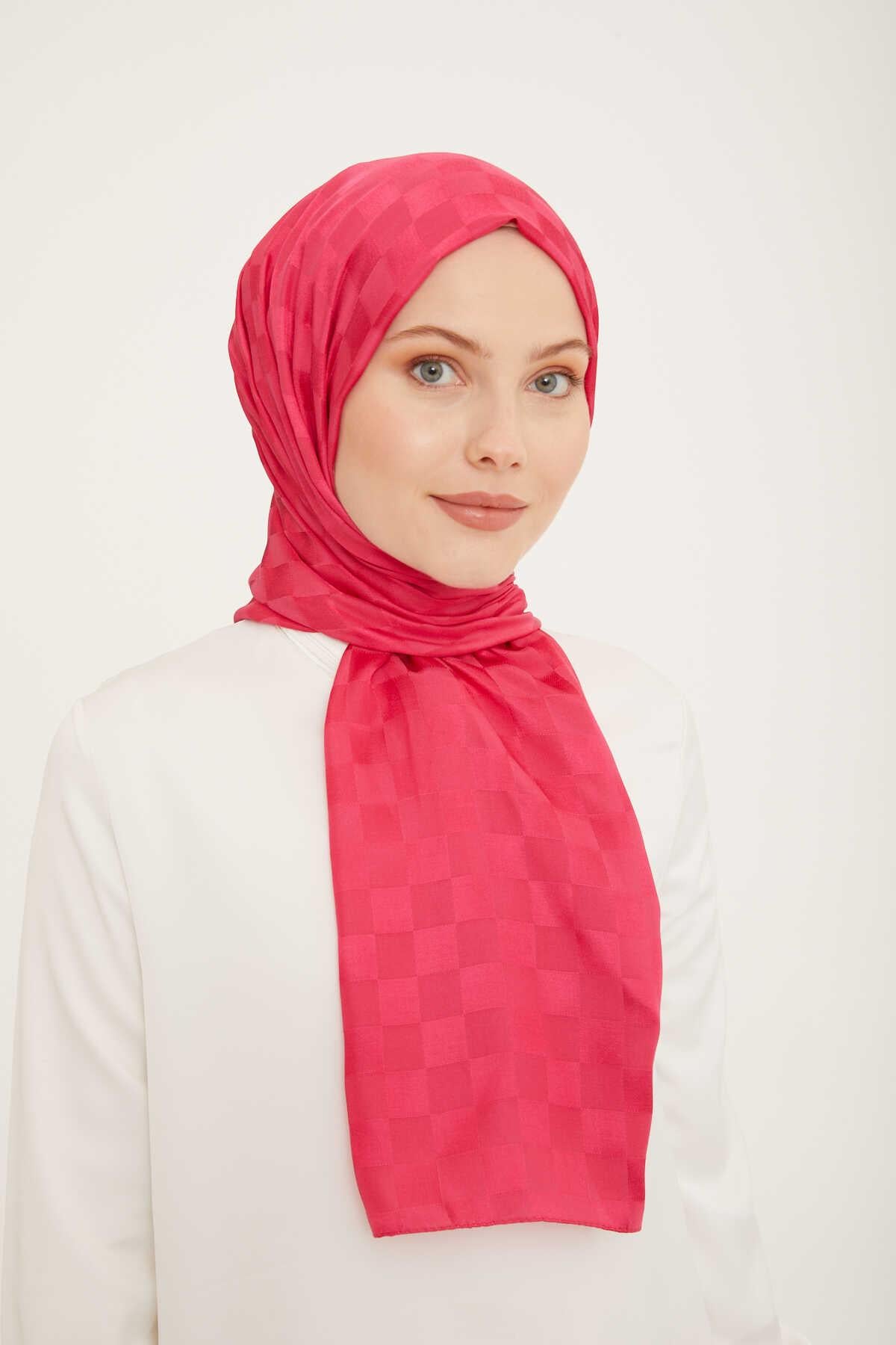 Armine Trend Jakarlı Pembe Dama Desen Diamond şal 2 - 52