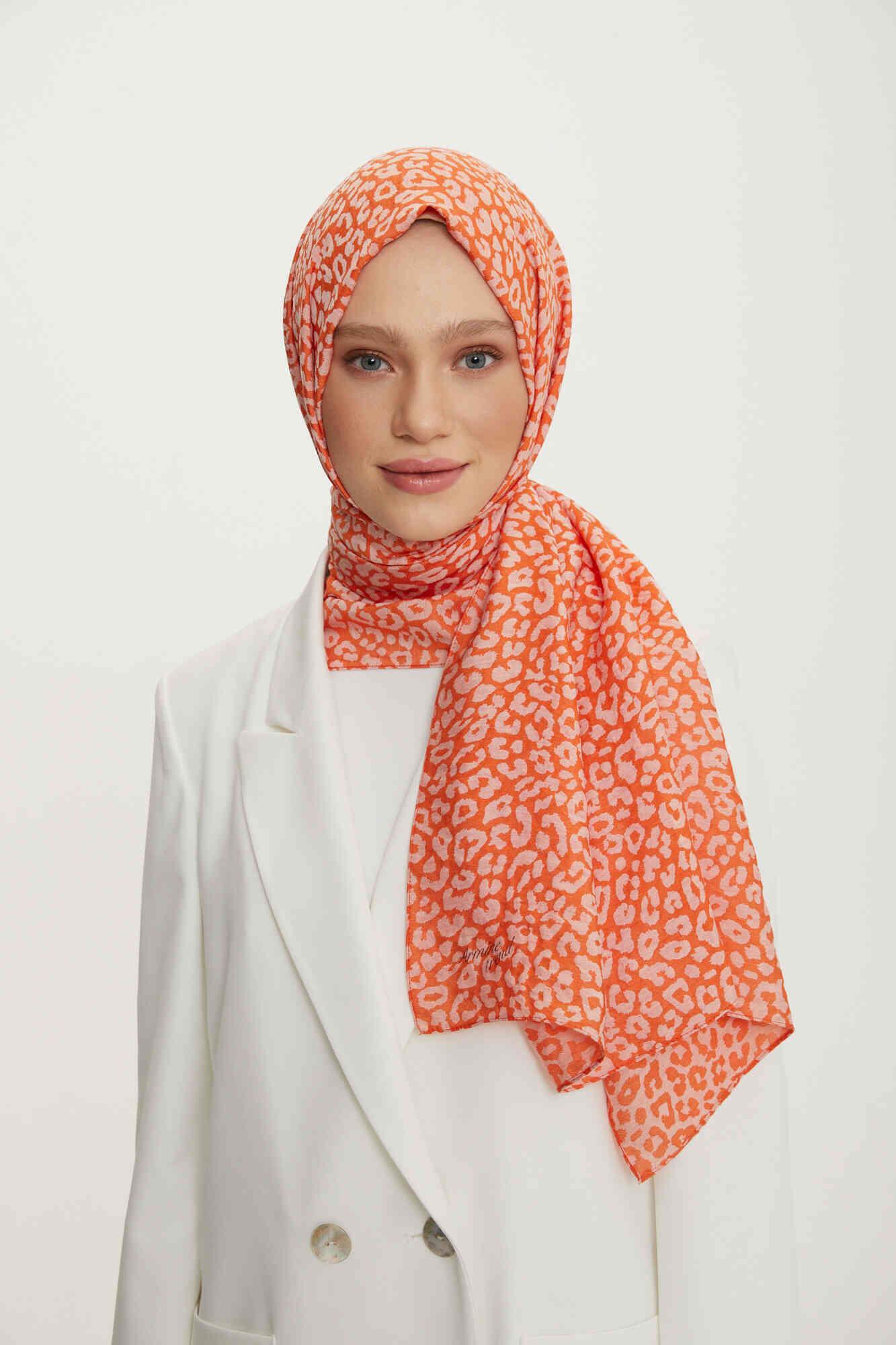 Armine Trend Koyu Şeftali Rengi Pure Lina Şal 5-22039