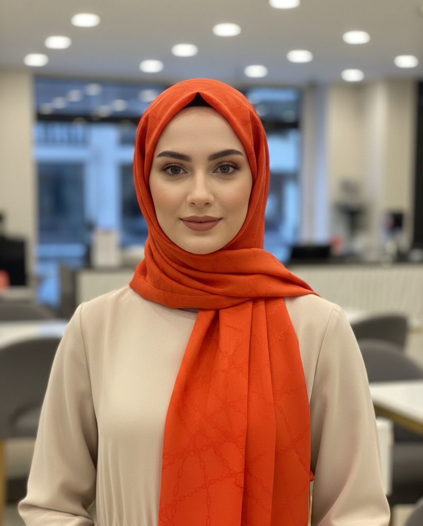 Armine Trend Turuncu Hazan Şal 1 - 23038 Geometrik Desen