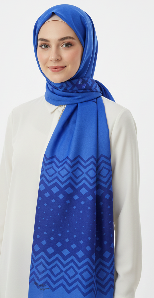 Armine Trend Ultra Lıght Şal 7-21183 Sax Geometrik Desen