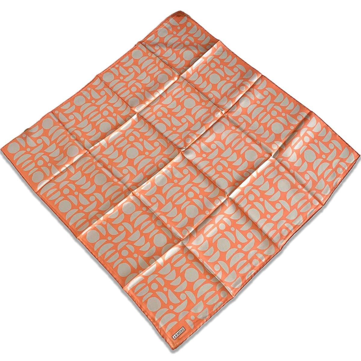 Armine Turuncu Geometrik Desen Tivil İpek Eşarp 9174 - 05