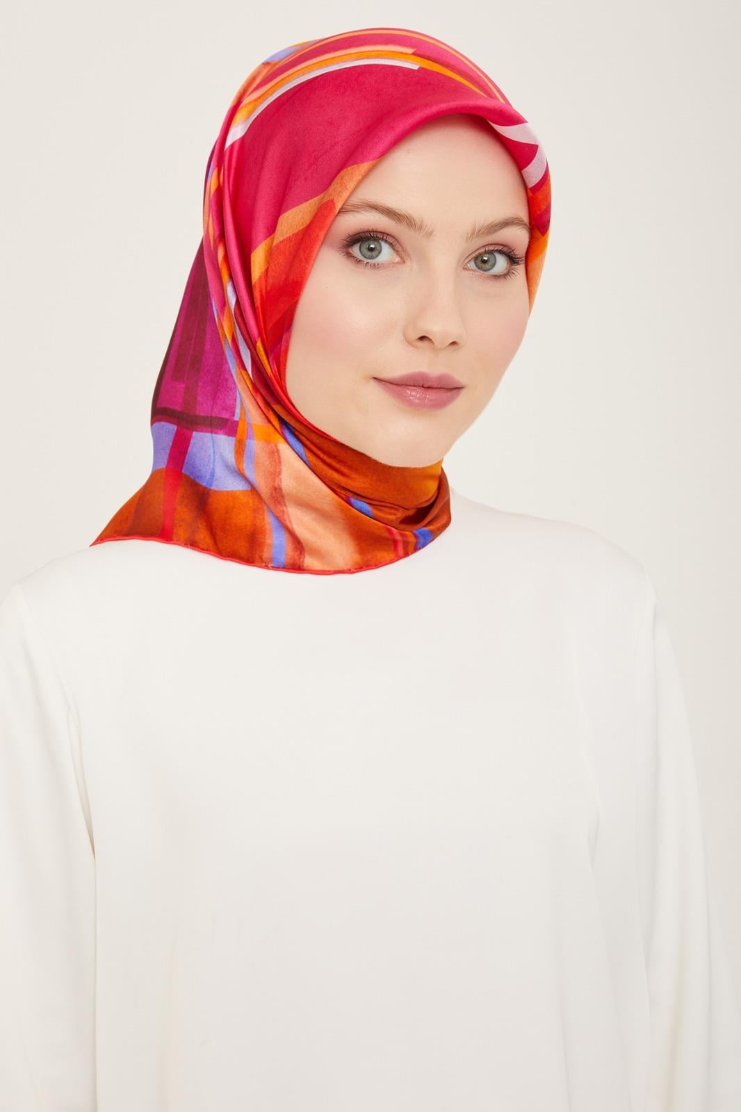 Armine Orange Mixed Pattern Sura Silk Scarf 9147-50