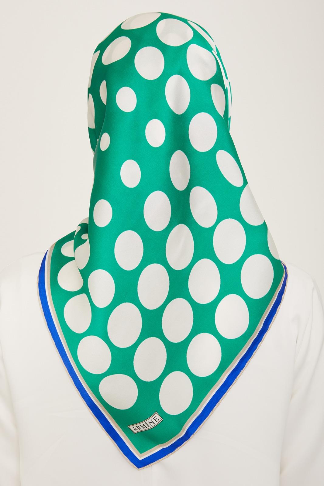 Armine Green-White Polka Dot Pattern Twill Silk Scarf 9156-86