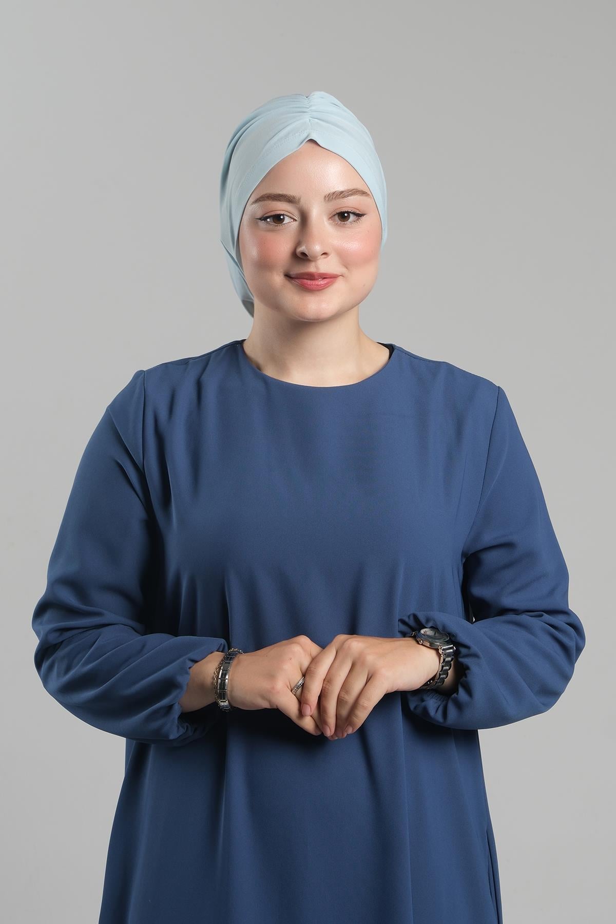 Bebe Mavisi Pratik Hazır Geçmeli Tesettür Bone Sandy Büzgülü Salaş 2119_11