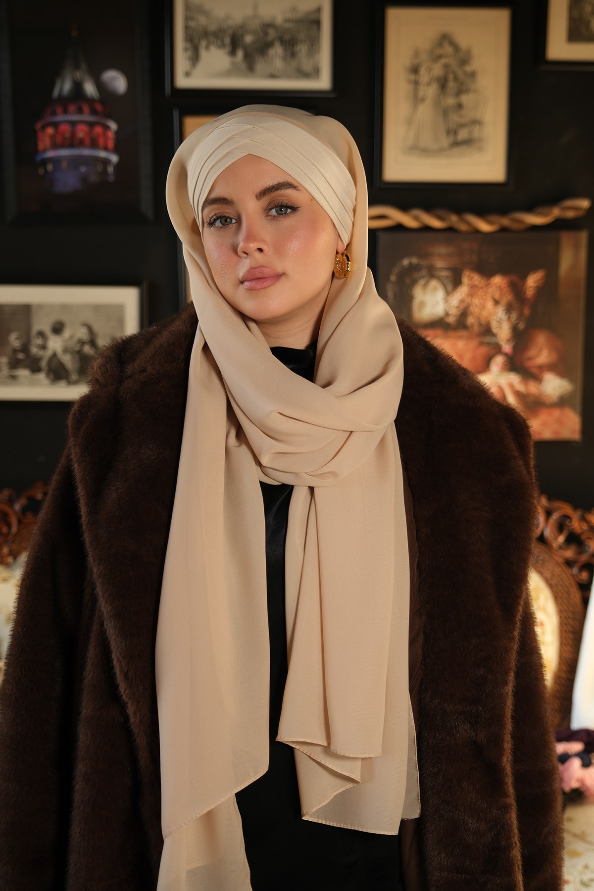Bej Arkadan Bağlamalı AquaLina Şal Hafif Suya Dayanıklı Şifon Çapraz Üç Bantlı 2514_12