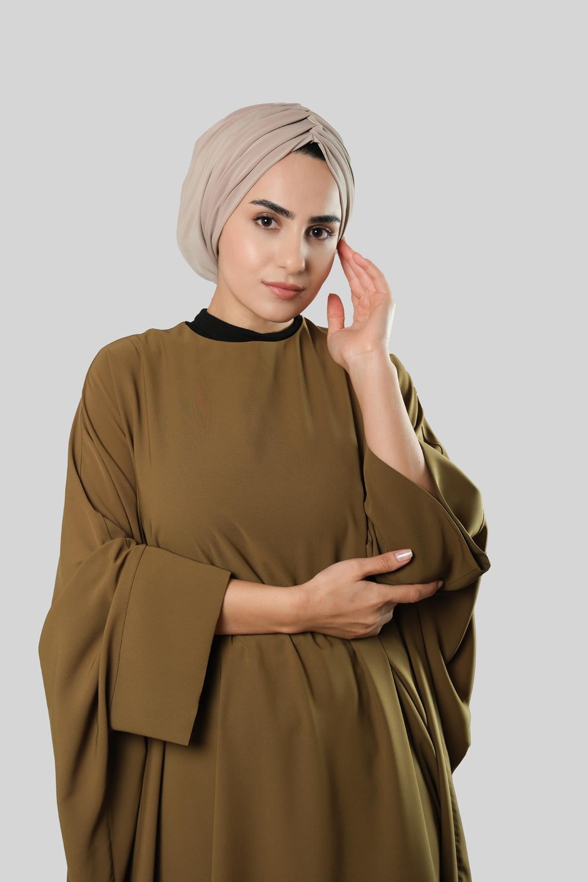 Bej Drapeli Salaş Tesettür Bone Sandy Büzgülü 2315_12