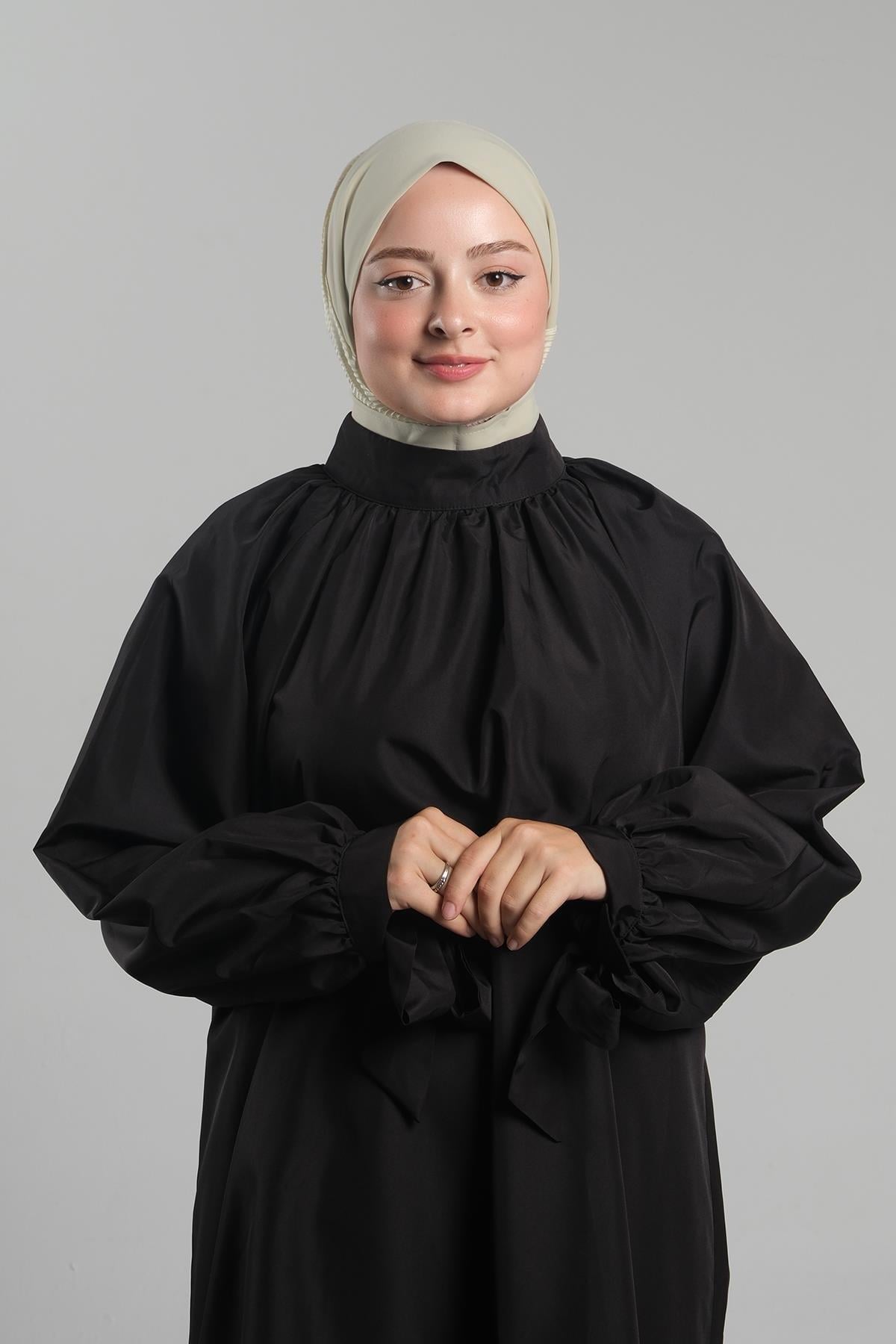 Bej Pratik Hazır Geçmeli Tesettür Eşarp Sandy Arkadan Çıtçıtlı Piliseli Hijab 2406_12