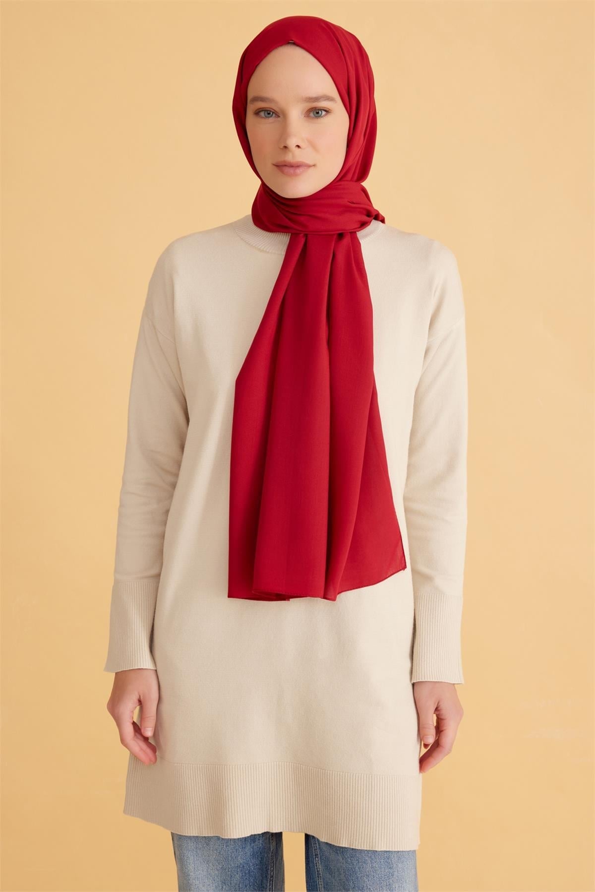 Belli Fresh Viscon IST 242230 - 2 Bordo Düz Renk Şal
