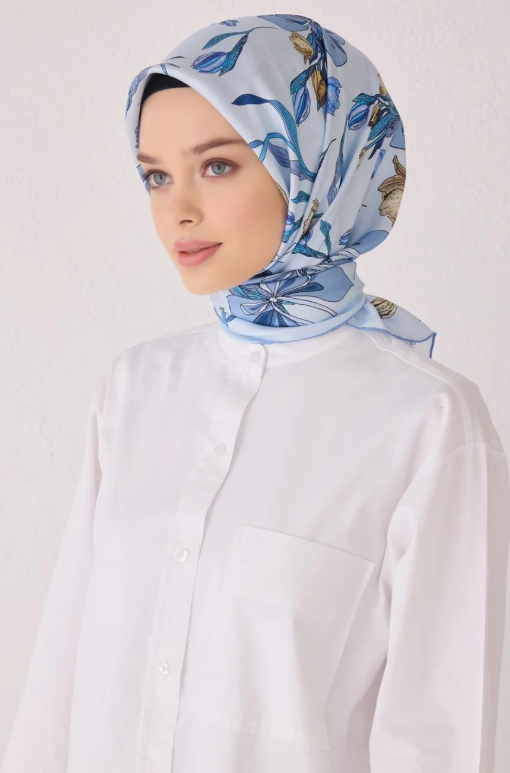 Belli Twill Silk Scarf 4037-37 Blue Mixed Pattern