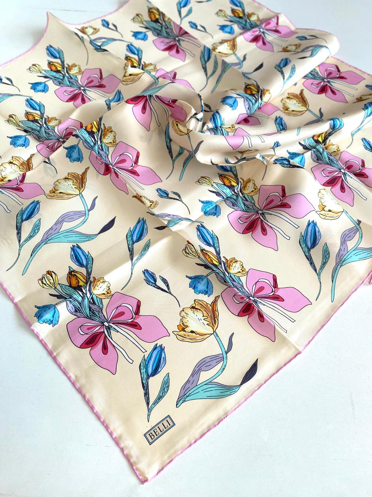 Belli Tivil İpek Eşarp 4037-82 Sarı Karışık Desen 