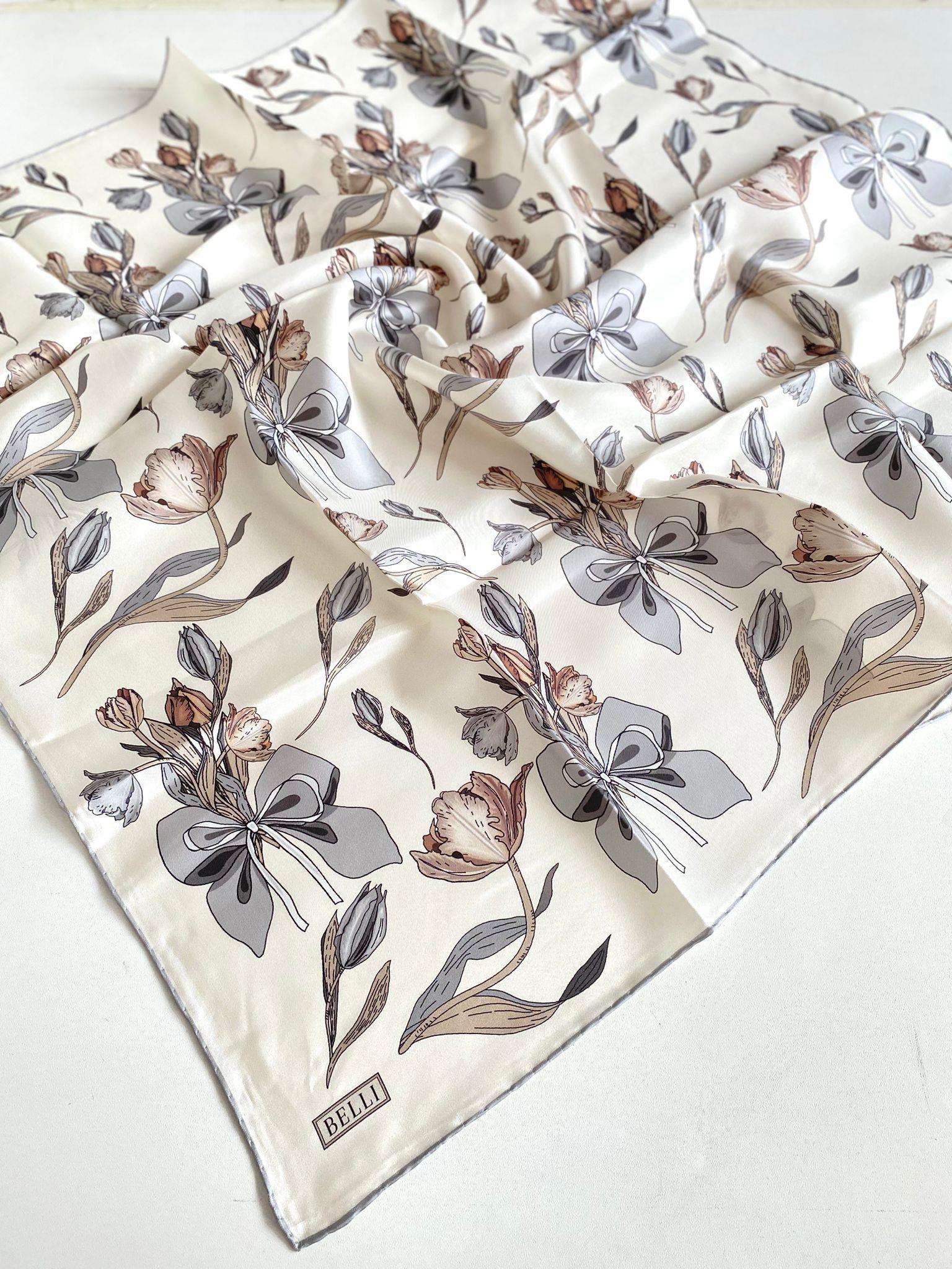 Belli Tivil İpek Eşarp 4037 - 85 Beyaz Karışık Desen 