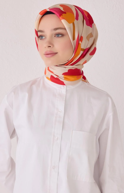 Belli Twill Silk Scarf 4040-01 Cream Mixed Pattern