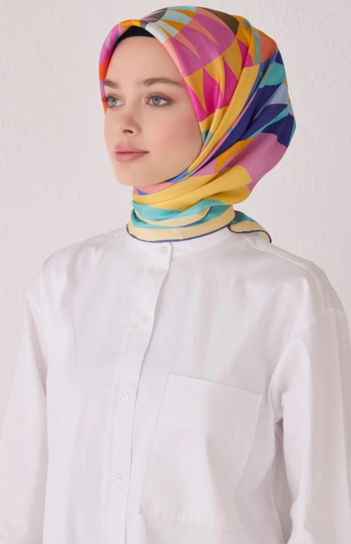 Belli Twill Silk Scarf 4033-35 Turquoise Mixed Pattern