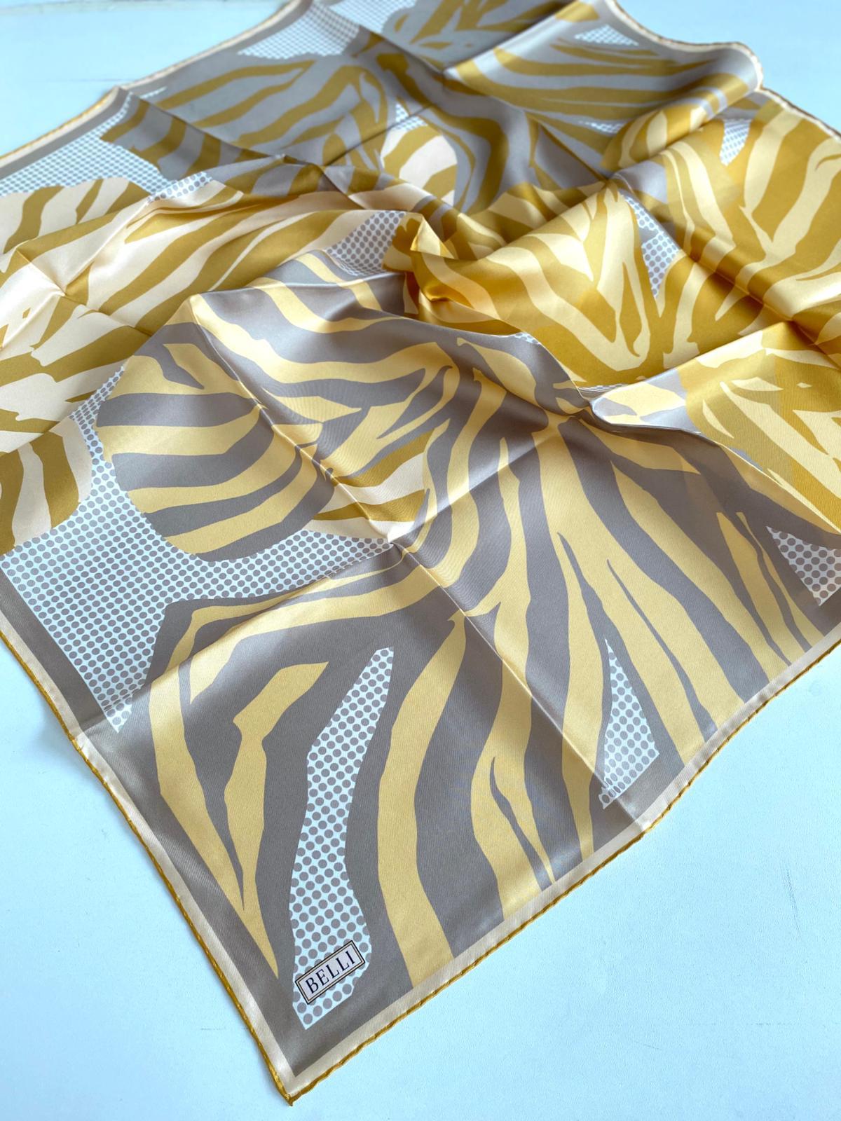 Belli Tivil İpek Eşarp 4047-02 Sarı Karışık Desen 