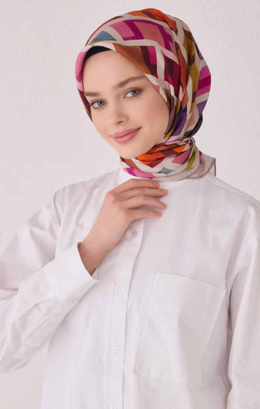 Belli Twill Silk Scarf 4057-06 Pink Mixed Pattern