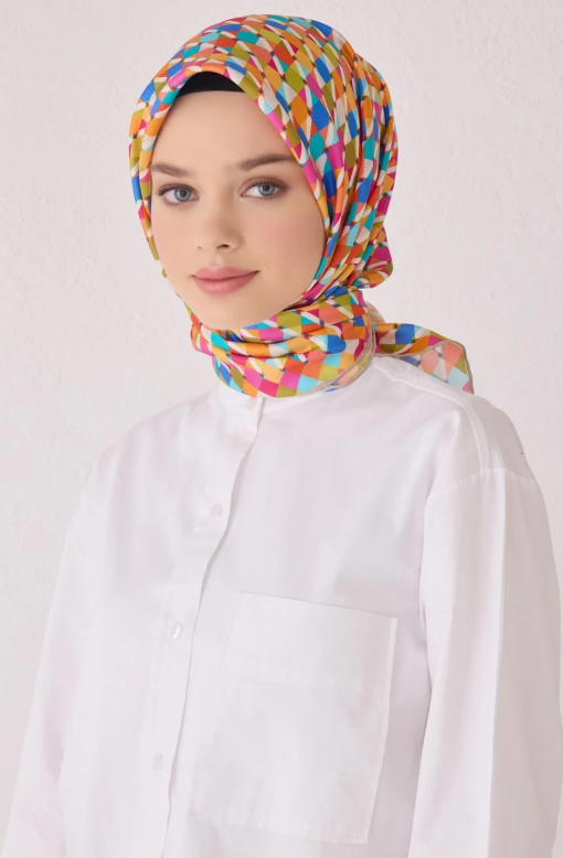 Belli Tivil İpek Eşarp 4059-02 Pembe Karışık Desen 