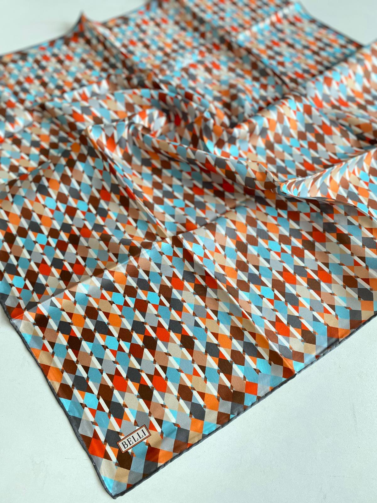 Belli Twill Silk Scarf 4059-04 Blue Mixed Pattern