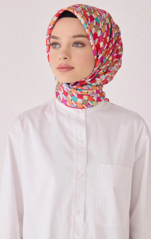 Belli Tivil İpek Eşarp 4059-33 Pembe Karışık Desen 