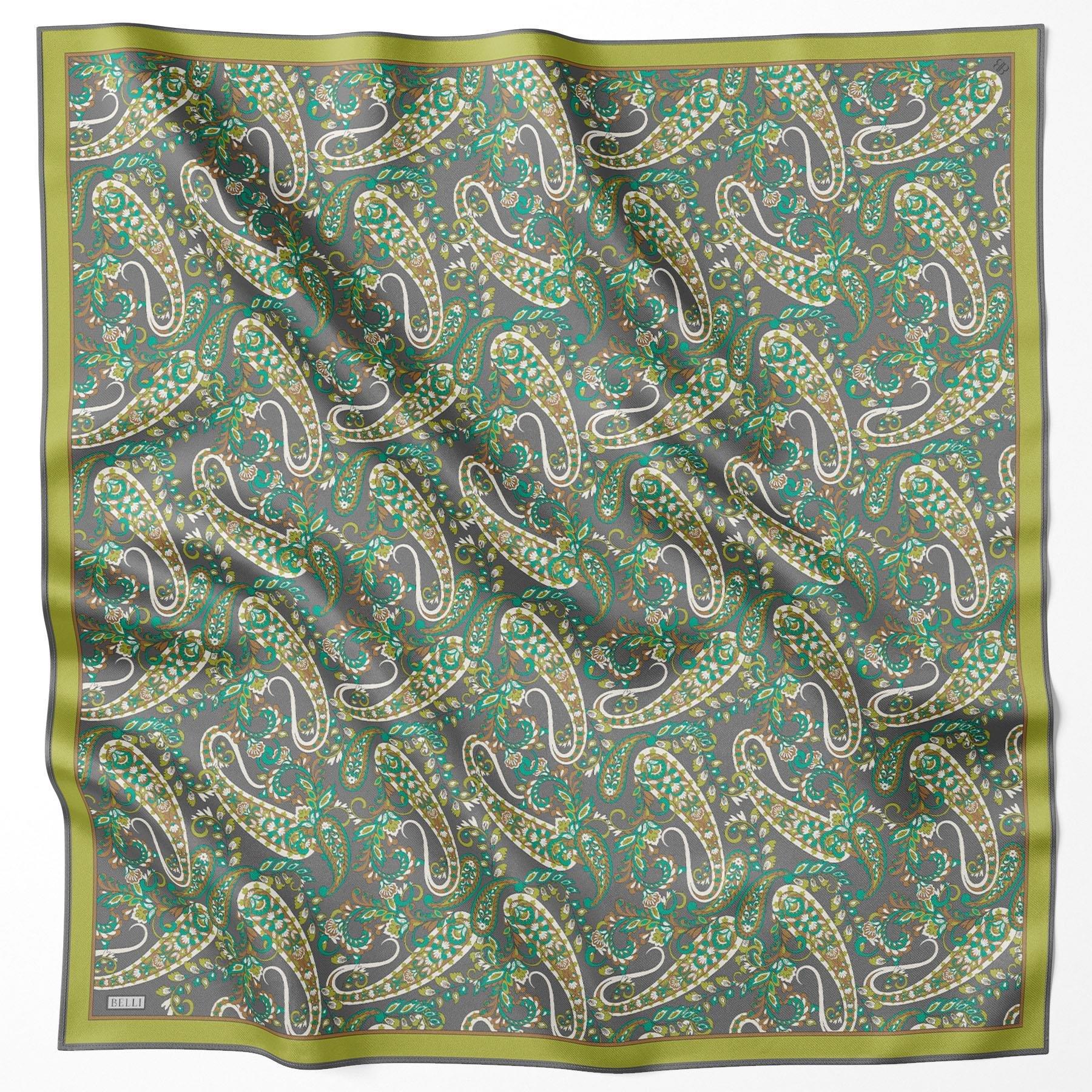 Belli Twill Silk Scarf 4101-57 Green Mixed Pattern