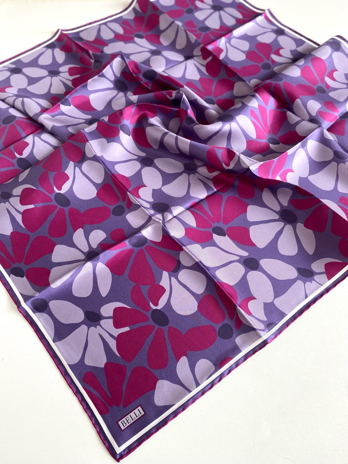 Belli Tivil İpek Eşarp 4116-37 Mor Karışık Desen 