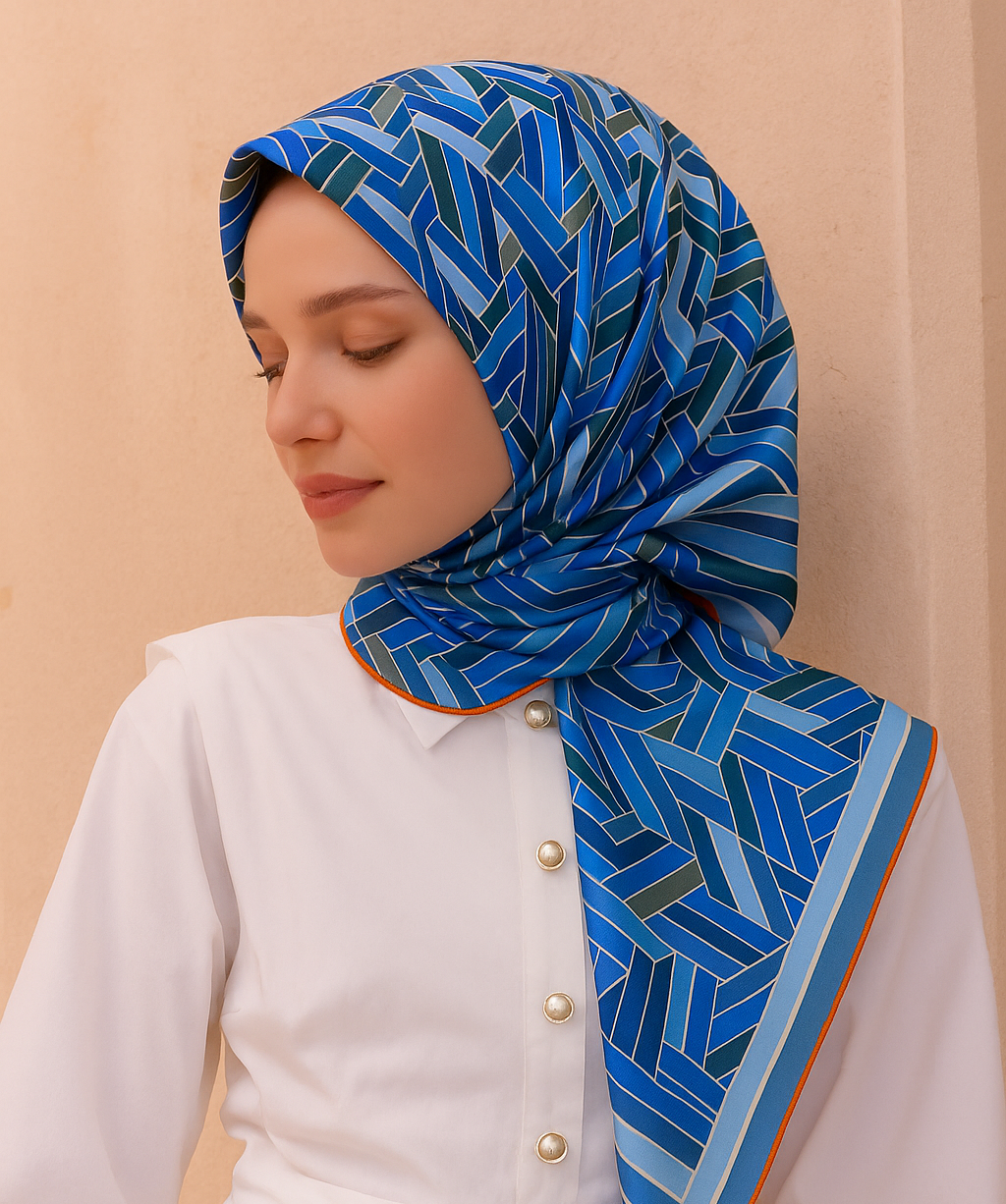 Belli Twill Silk Scarf 4119-33 Blue Mixed Pattern