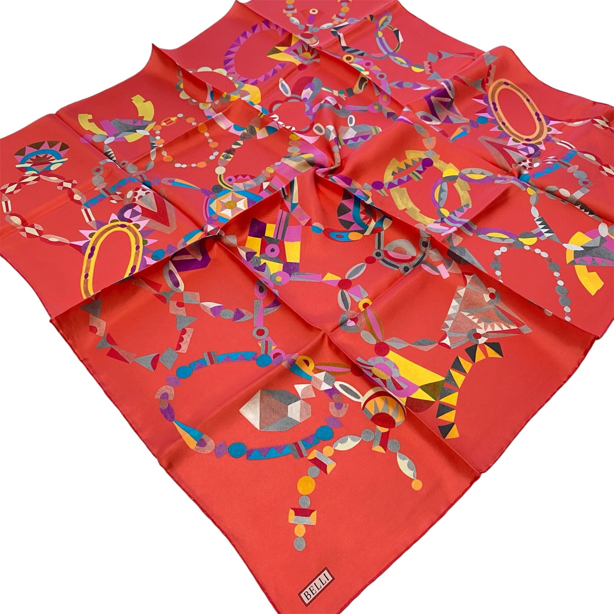 Belli Tivil Saf İpek Eşarp 4036 - 80 Nar Çiçeği Karışık Desen 