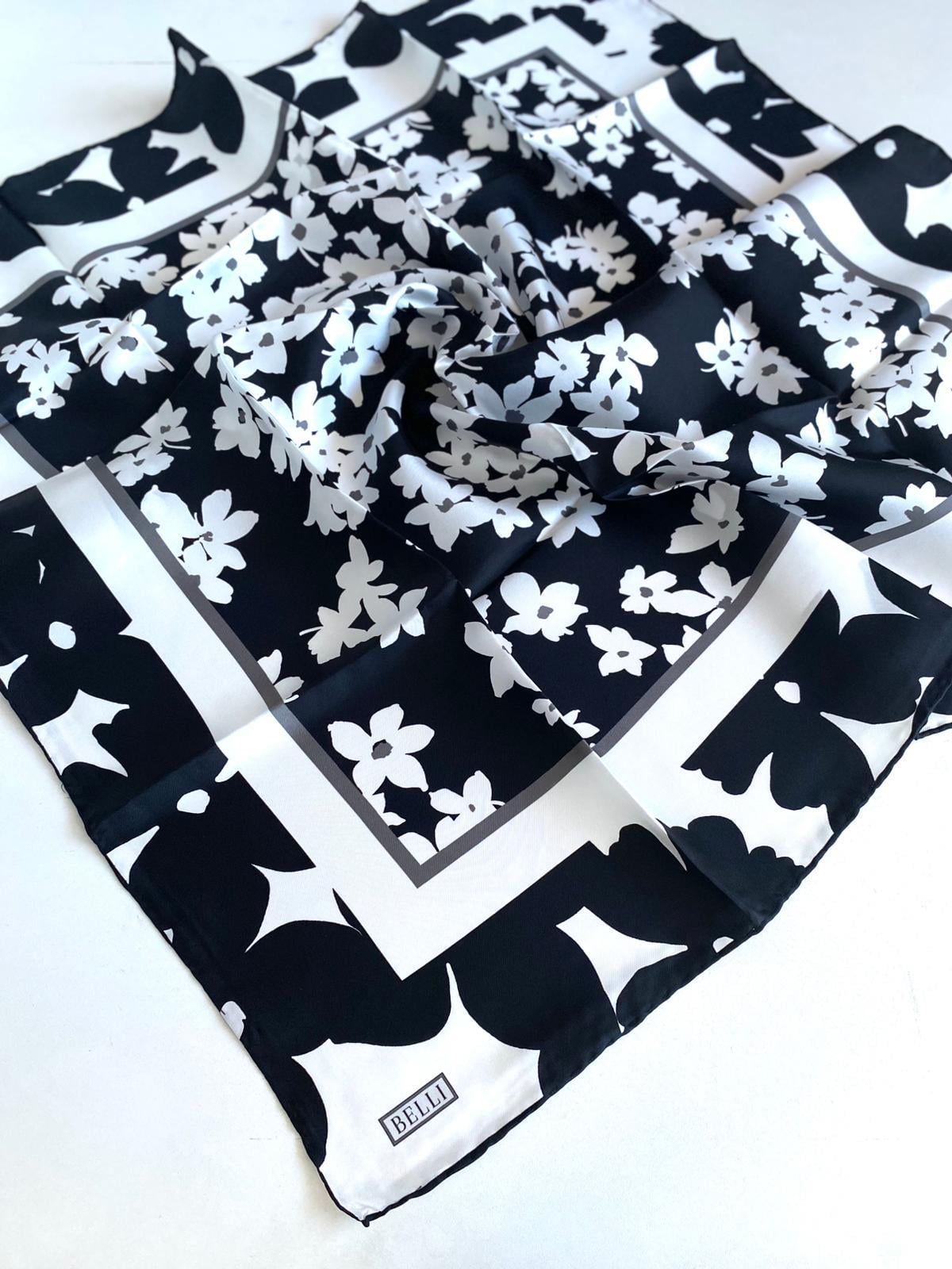 Belli Twill Pure Silk Scarf 4044-84 Black Mixed Pattern