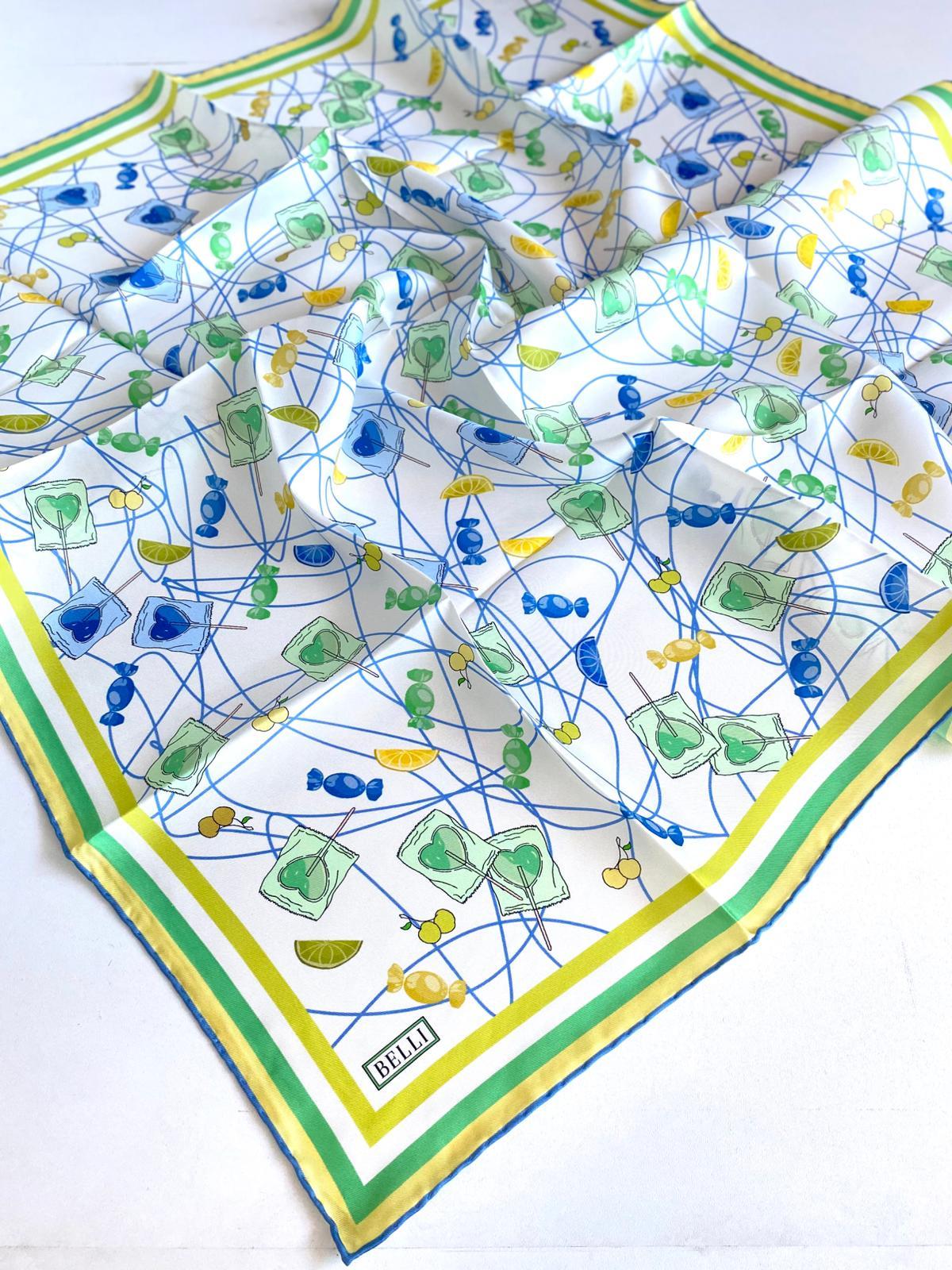 Belli Twill Pure Silk Scarf 4050-04 White Mixed Pattern