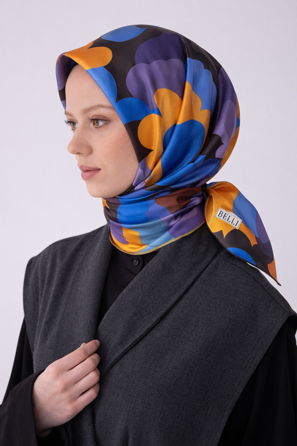 Belli Tivil Saf İpek Eşarp 4306 - 33 Mor Soyut Desen