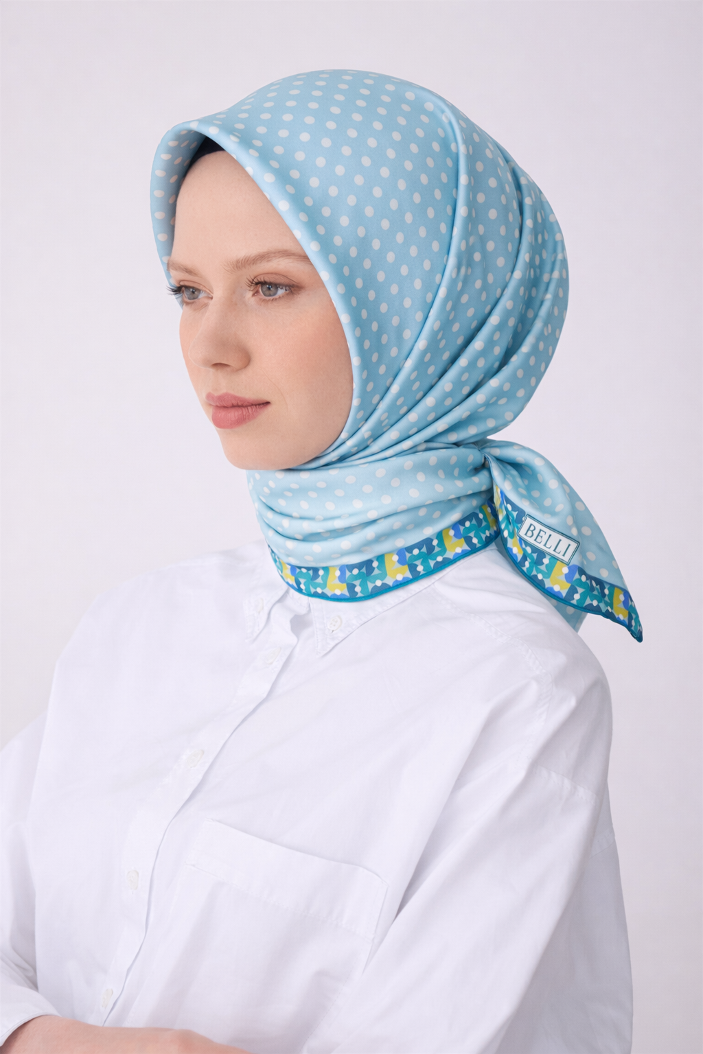 Belli Tivil Saf İpek Eşarp 4326 - 54 Mint Yeşili Puantiye Desen