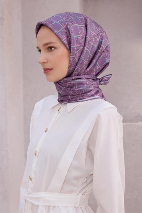 Belli Tivil Saf İpek Eşarp IST 4214 - 34 Mor Geometrik Desen 