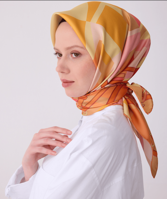 Belli Tivil Saf İpek Eşarp IST 4300 - 50 Turuncu Batik Desen
