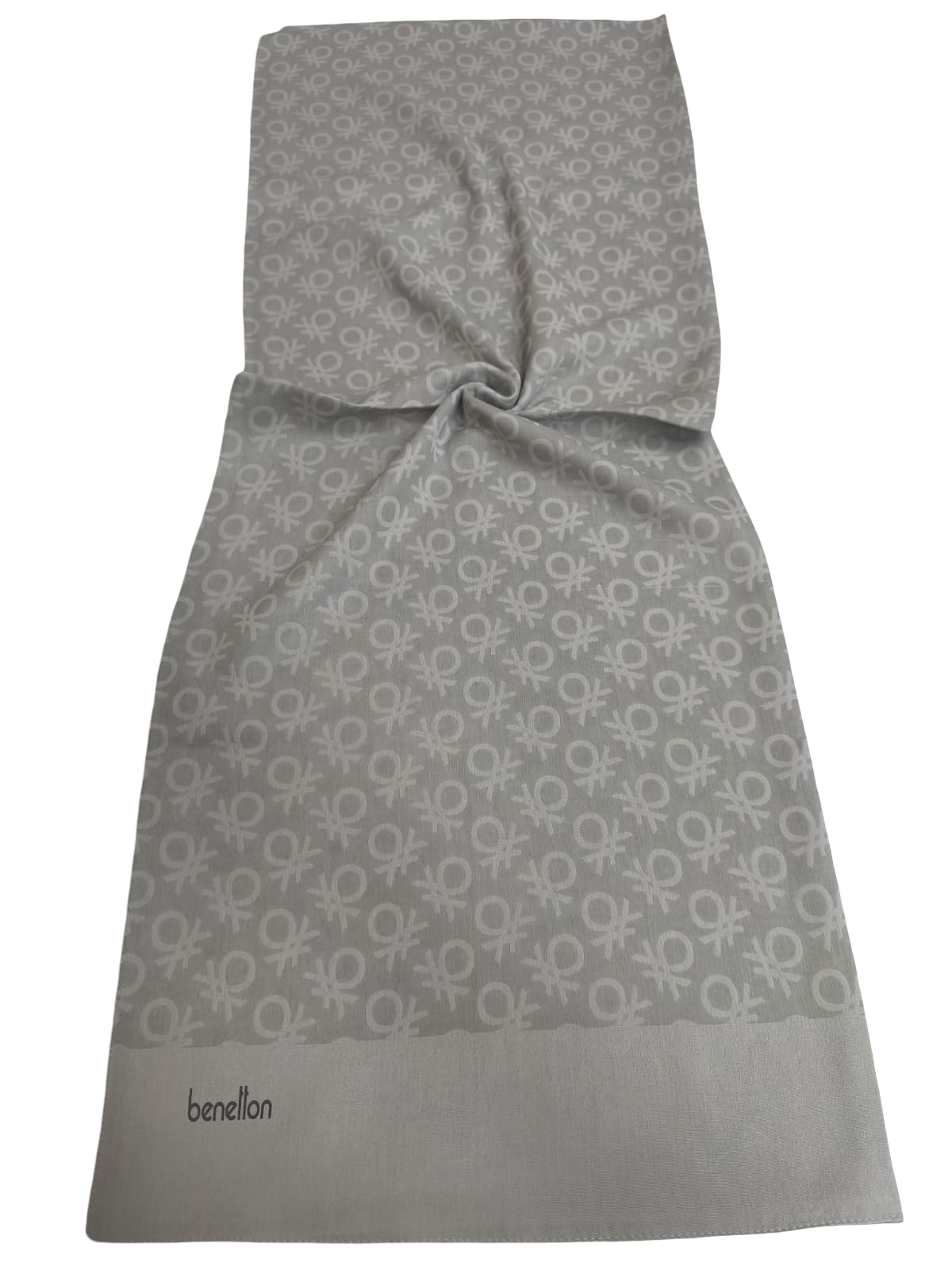 Benetton Elegante Şal 1023 23017 Açık Gri Monogram Desen