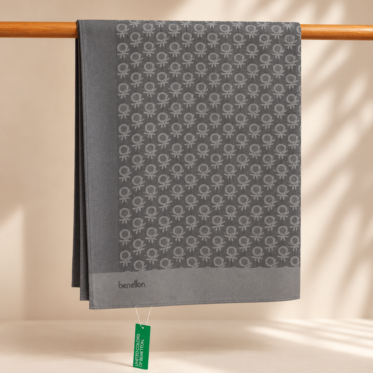 Benetton Elegante Şal 1023 3037 Antrasit Monogram Desen