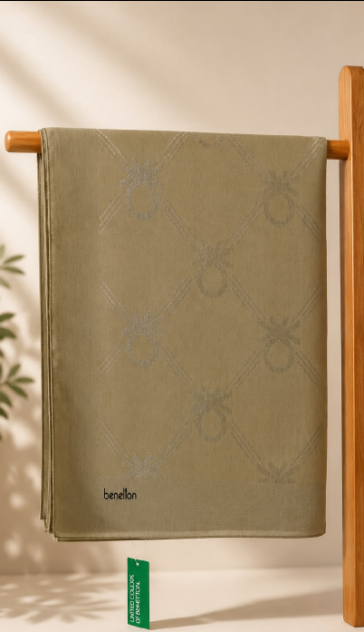 Benetton Lyocell Milano Şal 1032 530 Açık Gold Monogram Desen