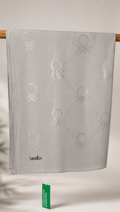 Benetton Lyocell Milano Şal 1032 59 Ekru Monogram Desen