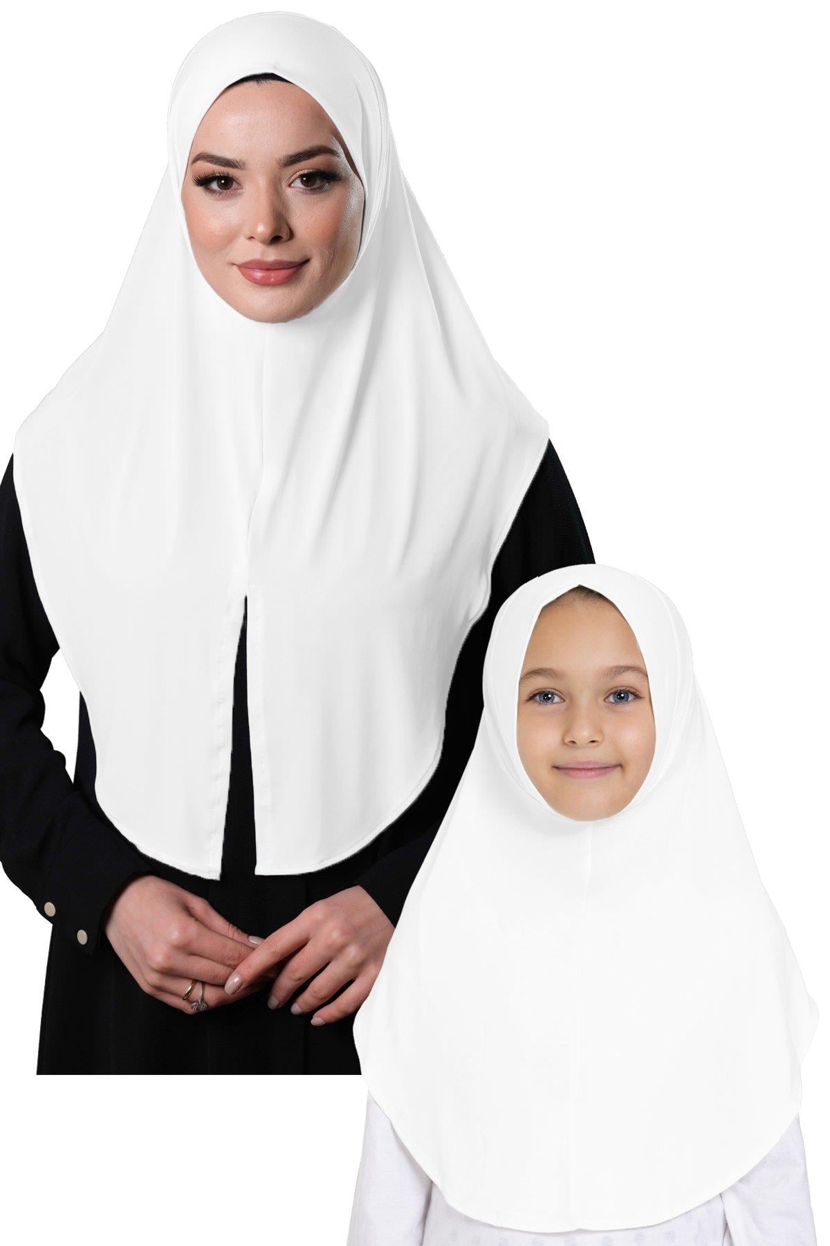 Beyaz Pratik Anne Kız Kombin Tesettür Eşarp Sandy Düz Hijab 230812_42
