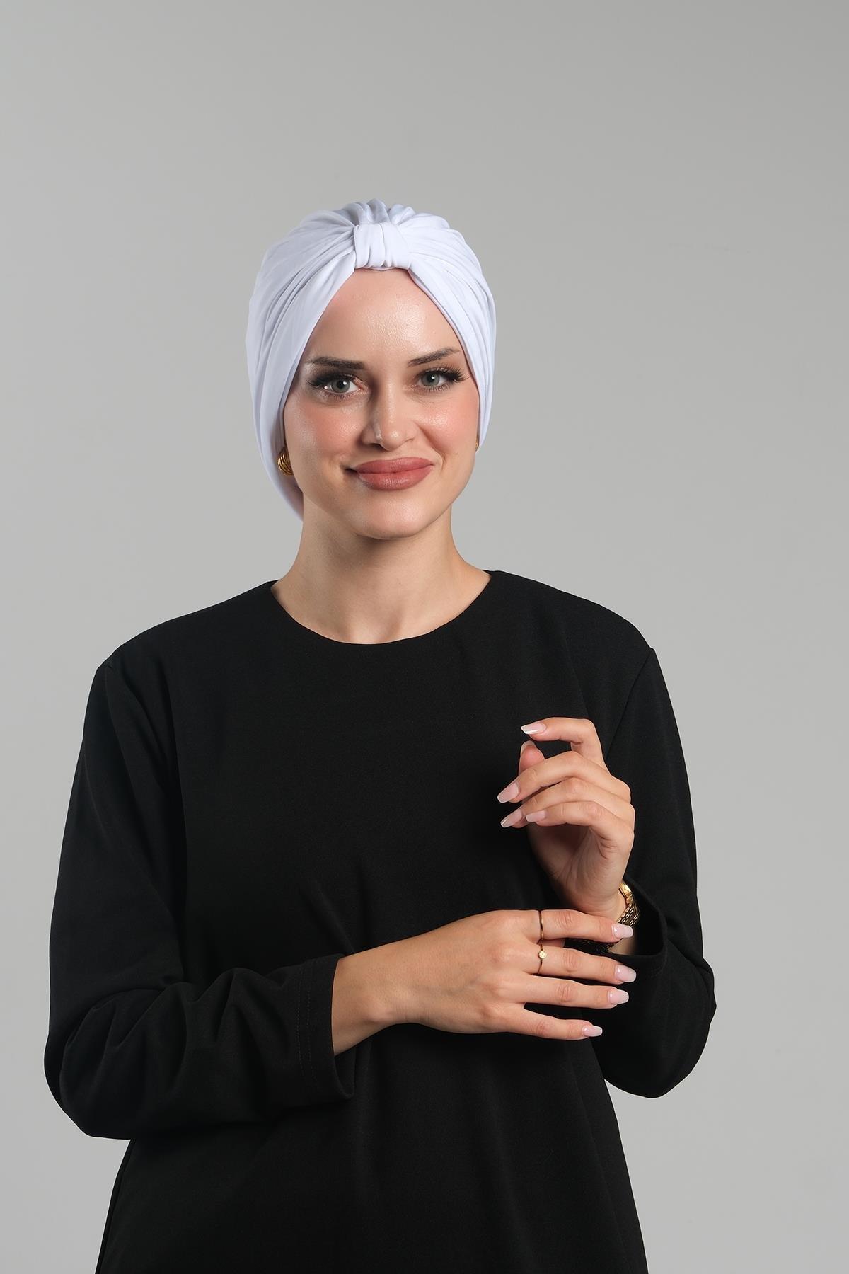 Beyaz Pratik Hazır Geçmeli Tesettür Bone Sandy Pileli Salaş 2121_42