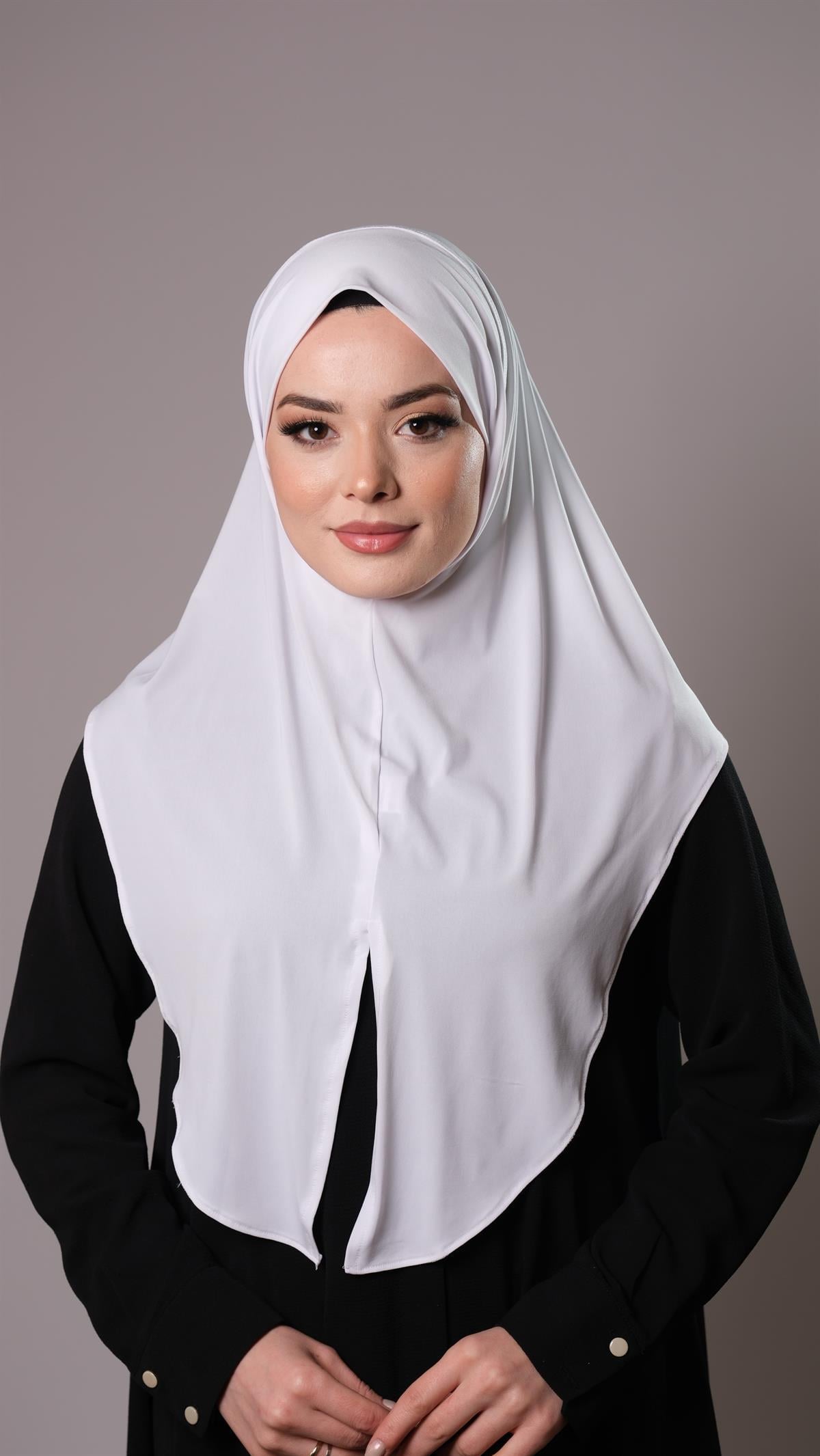 Beyaz Pratik Hazır Geçmeli Tesettür Eşarp Sandy Kumaş Düz Hijab 2308_42