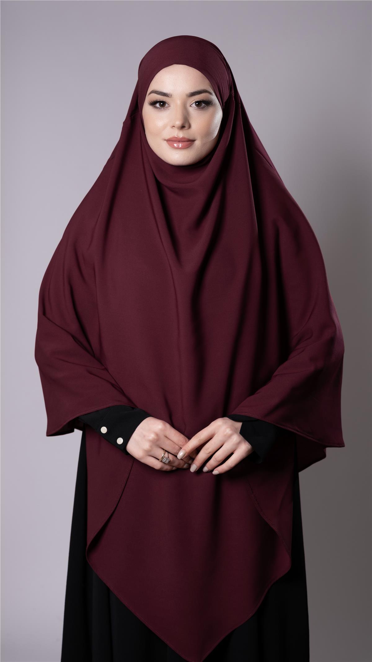 Bordo Pratik Hazır Geçmeli Tesettür Eşarp Medine İpeği Kumaş Arkadan Bağlamalı Sufle Hijab 2301_16